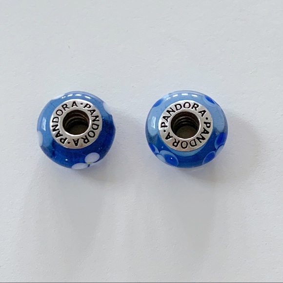 Authentic Pandora Flower Murano Glass Charms Blue - Picture 4 of 6